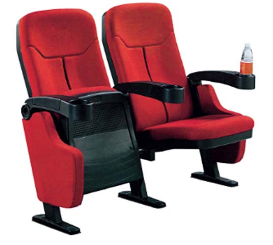 Red Fabric Ganged Cinema Auditorium Seating with Integrated Cup Holders