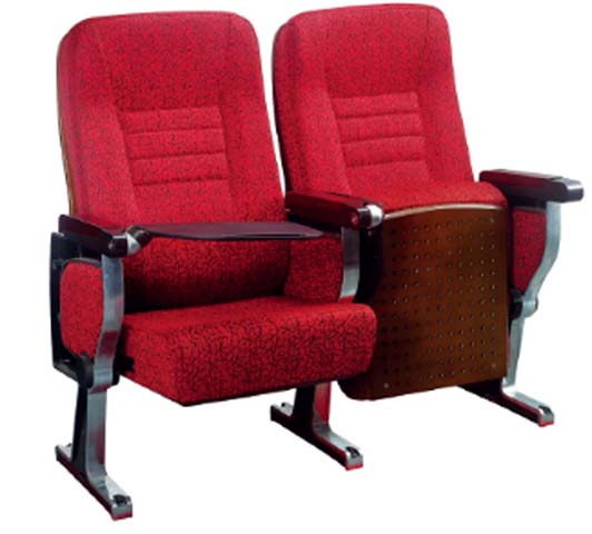 Two-Seat Upholstered Auditorium Seating Unit with Writing Tablets