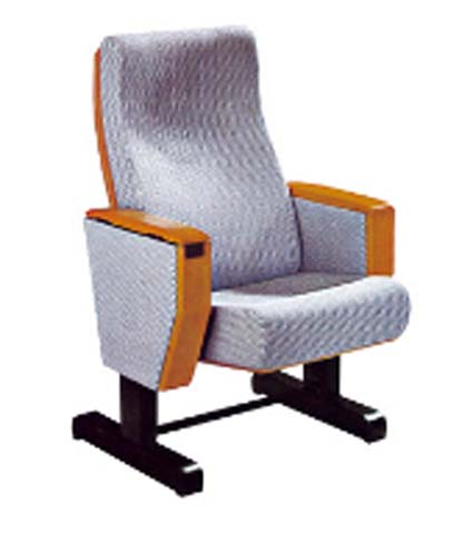 Light Gray Fabric Upholstered Fixed Auditorium Chair with Solid Wood Armrests