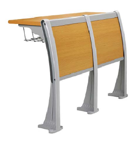 Fixed Floor-Mounted Lecture Hall Double Student Desk with Wire Mesh Rack