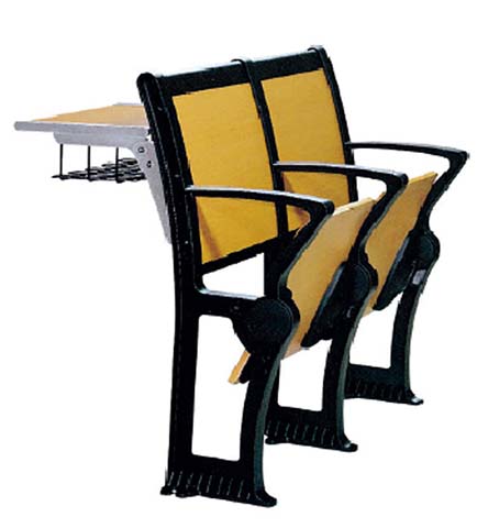 2-Seat Fixed Floor-Mounted Auditorium Seating with Integrated Left-Side Writing Tablet