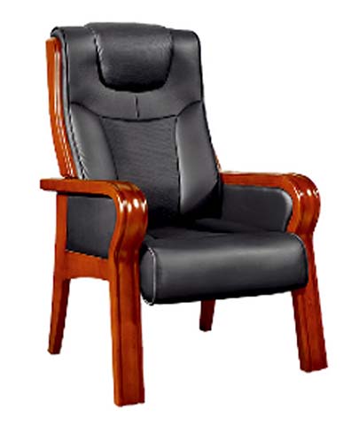 High-Back Black Faux Leather Executive Office Guest Chair with Solid Wood Frame