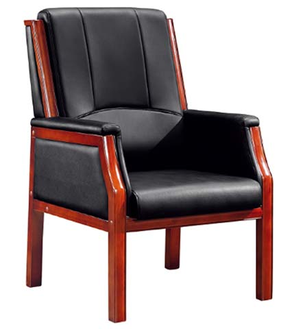 Fixed Four-Leg Solid Wood Frame Black Faux Leather Office Guest Armchair