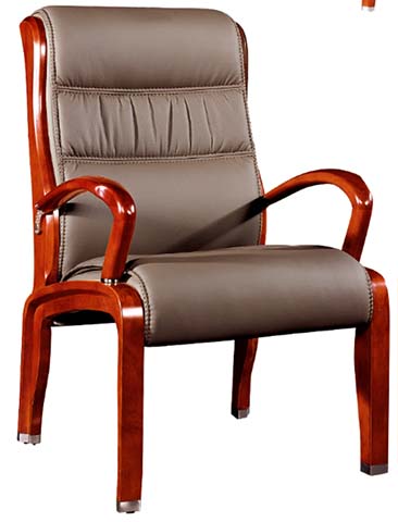 Fixed-Leg Bentwood Frame Grey Upholstered Office Conference Chair