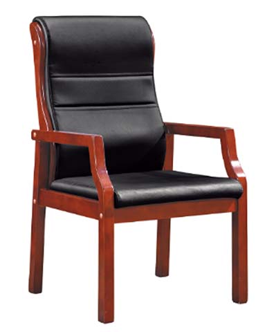Reddish Brown Solid Wood Frame Black Padded High-Back Executive Visitor Armchair