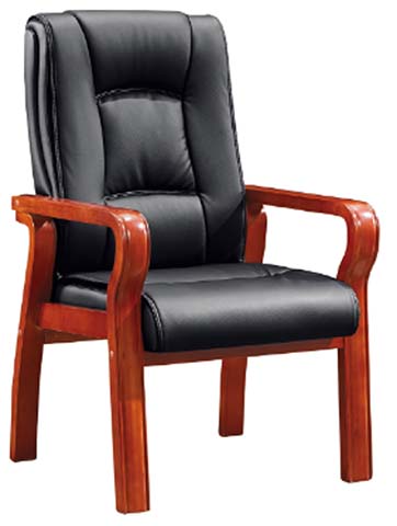 Fixed Wooden Frame Black Faux Leather Executive Conference Chair
