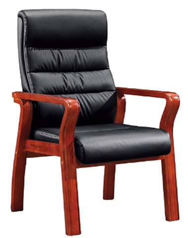 Red-Brown Solid Wood Frame High-Back Black Leather Executive Conference Chair