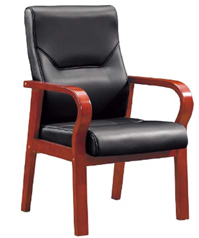 High-Back Fixed Executive Conference Armchair with Solid Wood Frame