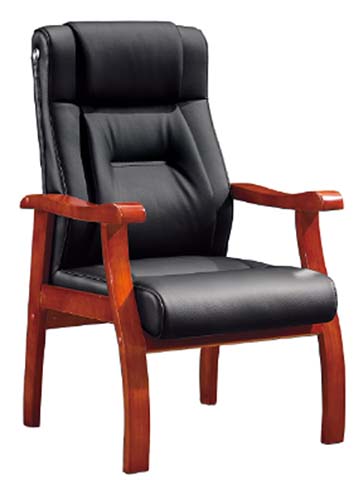 High-Back Fixed Solid Wood Frame Black Leather Executive Visitor Conference Chair
