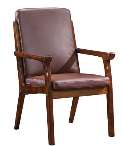 Walnut-Finish Solid Wood Brown PU Leather Upholstered Armchair