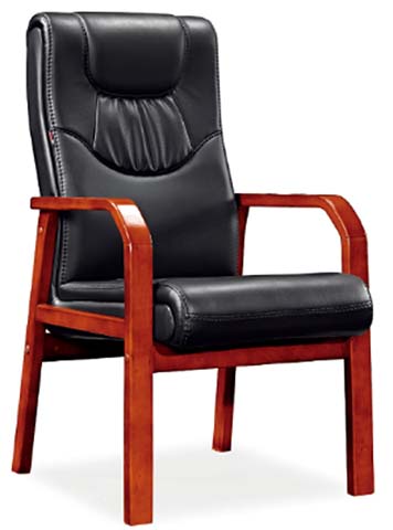 High-Back Solid Wood Frame Black Leather Executive Conference Guest Chair