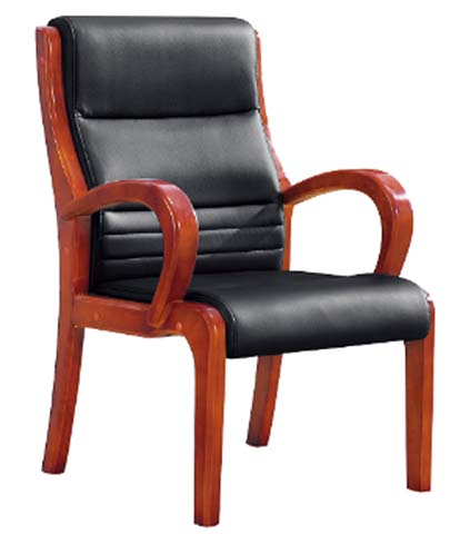 High Back Solid Wood Frame Black Faux Leather Executive Guest Conference Chair