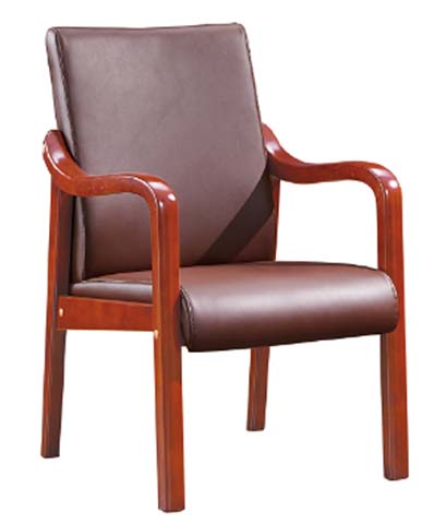 Solid Wood Frame Brown Leather Upholstered Conference Armchair
