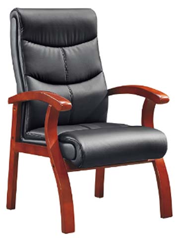 High Back Black Leather Executive Conference Armchair with Solid Wood Frame