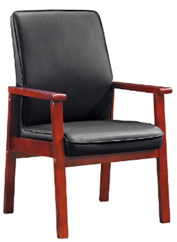High-Back Executive Office Guest Chair with Solid Wood Frame and Black Faux Leather Upholstery