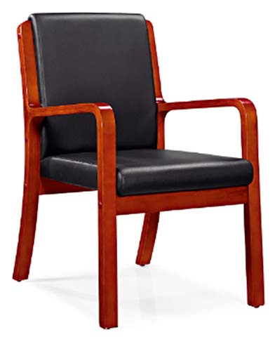 Fixed-Leg Bentwood Frame Black PU Upholstered Office Conference Armchair