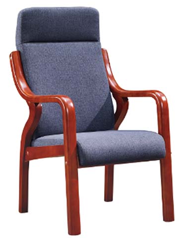 High-Back Fixed-Leg Bentwood Frame Fabric Office Conference Armchair
