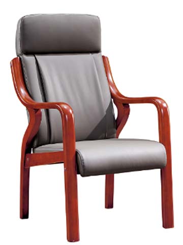 Fixed Solid Wood Frame High-Back Grey Leather Executive Conference Guest Armchair