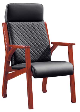 High-Back Solid Wood Frame Black Quilted Leather Conference Armchair