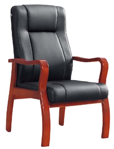 High-Back Black Faux Leather Executive Conference Armchair with Reddish-Brown Solid Wood Frame