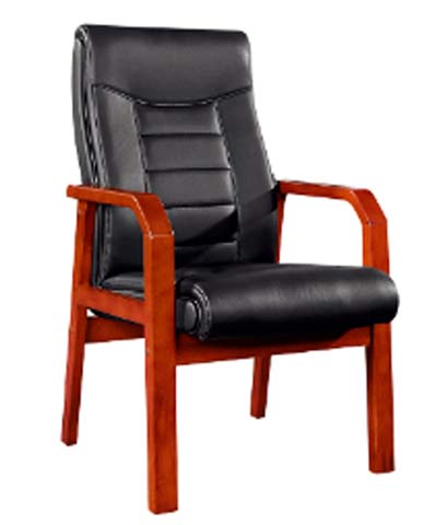 High-Back Black Leather Executive Visitor Conference Armchair with Solid Wood Frame