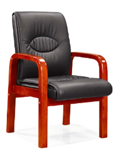High-Back Solid Wood Frame Black PU Leather Executive Conference Armchair