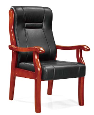 Fixed Four-Leg Solid Wood Frame High-Back Black Faux Leather Executive Conference Armchair