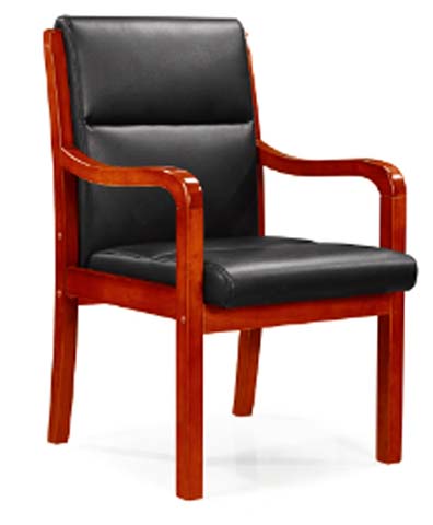 Fixed Four-Leg Solid Wood Frame Black Faux Leather Conference Armchair