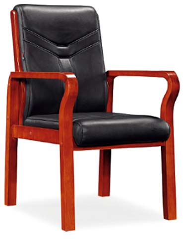 Fixed Wooden Frame Black Faux Leather Executive Conference Armchair