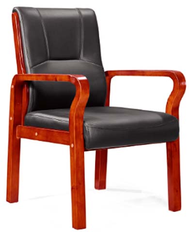 Fixed Red-Brown Bentwood Black Faux Leather Executive Conference Armchair