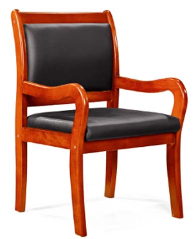 Fixed-Leg Wooden Frame Conference Guest Armchair, Black Upholstery