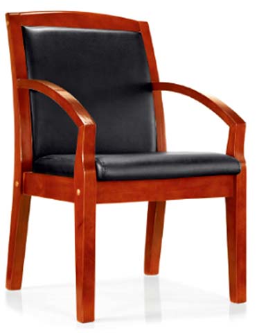 Red-brown Wood Frame Black Upholstered Conference Visitor Armchair