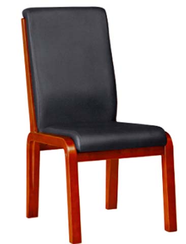 Armless Cherry-Finish Bentwood Upholstered Dining Side Chair with Black Padded Seat and Back