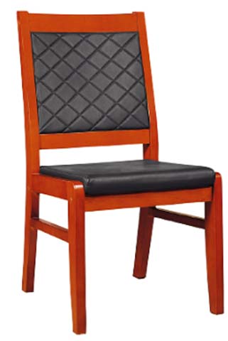 Armless Solid Wood Conference Dining Side Chair with Black Diamond-Quilted Upholstery