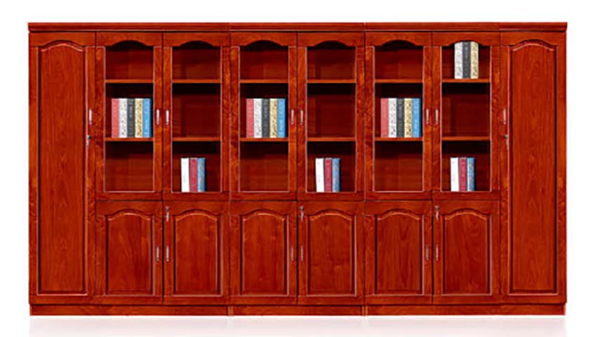 8-Section Traditional Wood Veneer Office Bookcase with Glass Upper Doors
