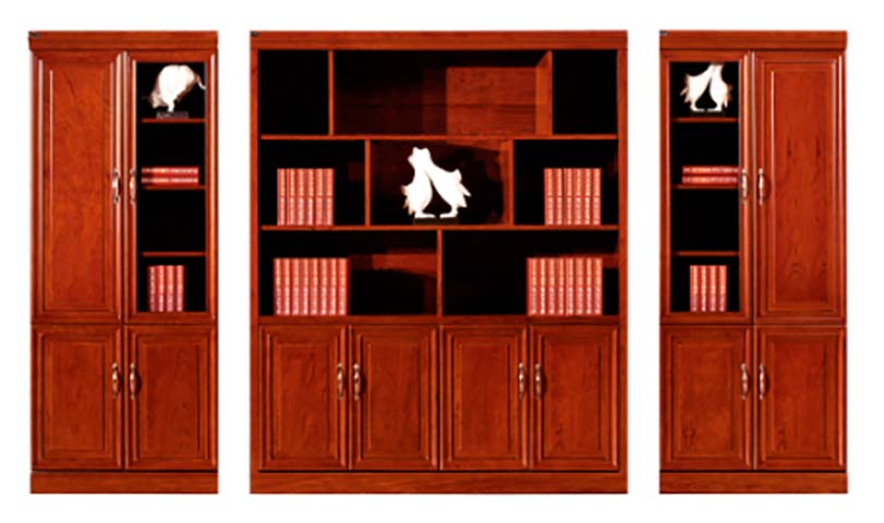 3-Piece Red Brown Solid Wood Executive Office Bookcase Set