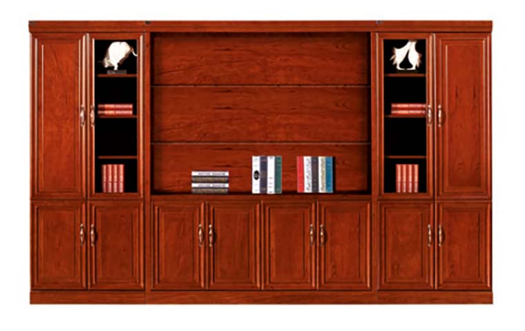Traditional Red Wood Veneer Executive Office Wall Bookcase Unit