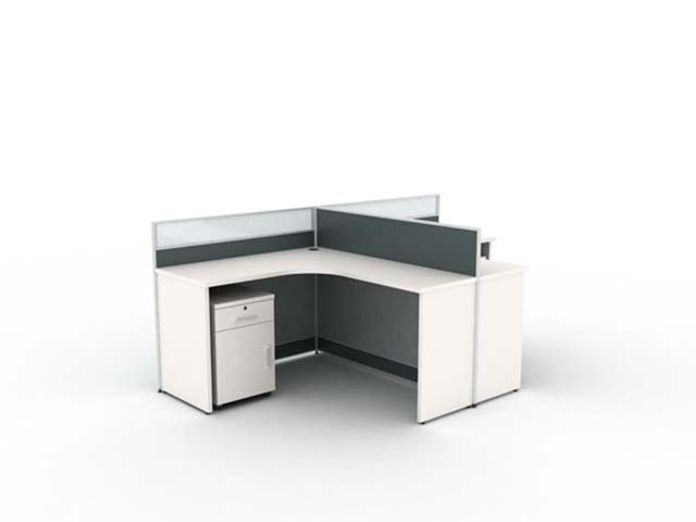 2-Person Cluster L-Shaped Modular Office Cubicle Workstation with Mobile Pedestal