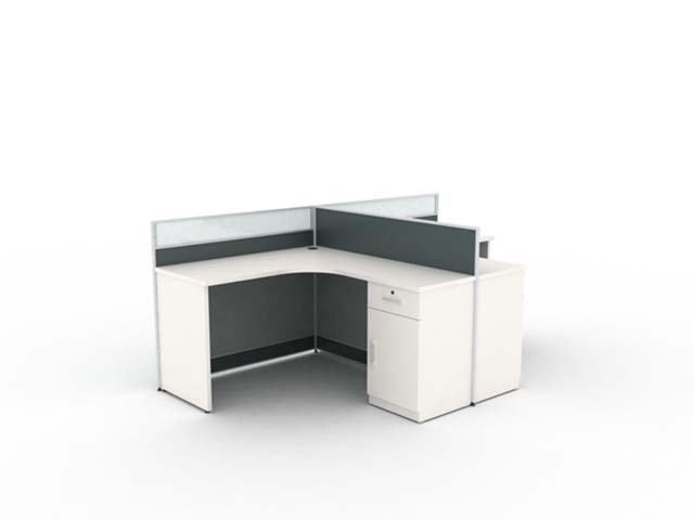 L-Shaped Curved Corner Cubicle Office Workstation with Integrated Storage