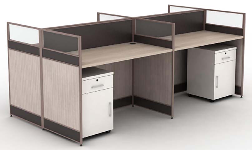 2-Person Cross-Corner Office Cubicle Workstation with Mobile Pedestals