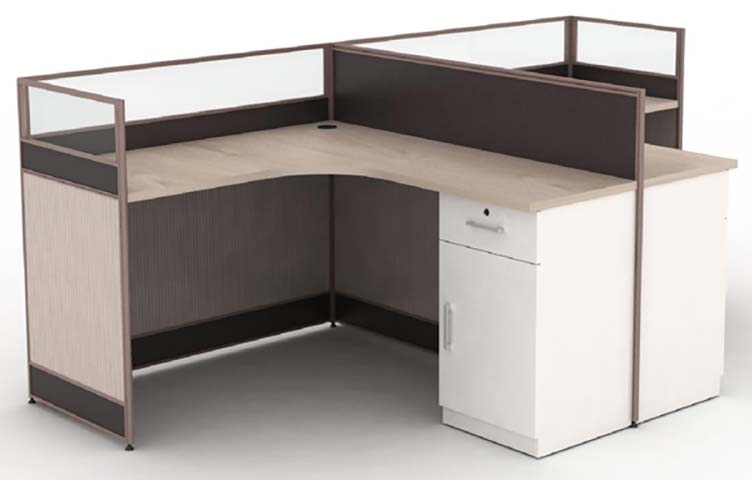 Two-Person Adjacent L-Shaped Office Cubicle Workstation with Glass Dividers