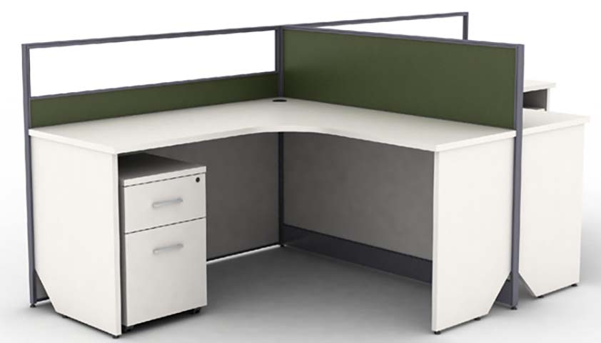 L-Shaped Partitioned Office Cubicle Workstation with Mobile Pedestal