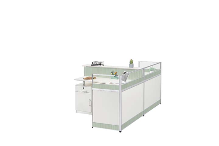 2-Seat Linear Office Cubicle Workstation with Frosted Partitions and Mobile Pedestal