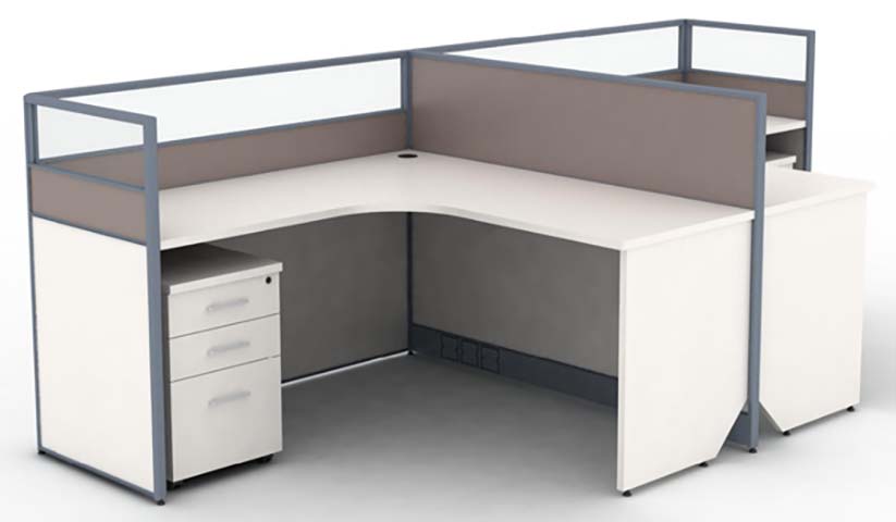 2-Cluster L-Shaped Modular Office Cubicle Workstation with Mobile 3-Drawer Pedestal