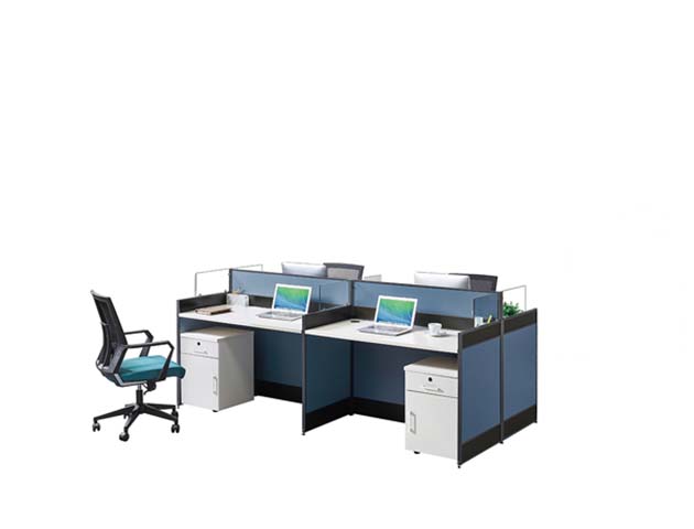 4-Person Cross-Configuration L-Shaped Office Cubicle Workstation with Mobile Pedestals