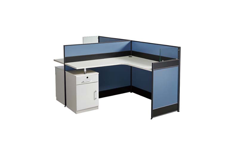 Single-Person L-Shaped Office Workstation Cubicle with Mobile Pedestal