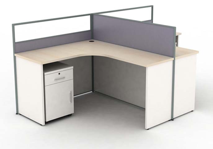 L-Shaped Corner Office Cubicle Workstation with Mobile Pedestal and Fabric Privacy Panels