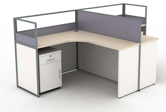 Single-User L-Shaped Fabric-Partition Office Cubicle Workstation with Mobile Pedestal