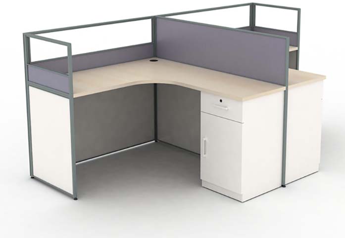Single-User L-Shaped Office Cubicle Workstation with Integrated Storage