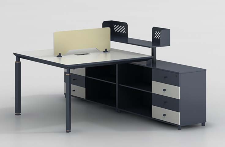 Single-Position Staff Office Desk with Attached Storage Credenza and Privacy Divider